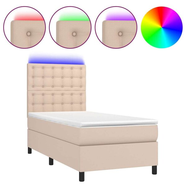 VidaXL cappuccino színű műbőr rugós ágy matraccal és LED-del 100x200cm
