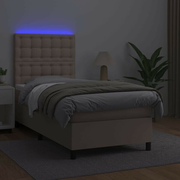 VidaXL cappuccino színű műbőr rugós ágy matraccal és LED-del 100x200cm