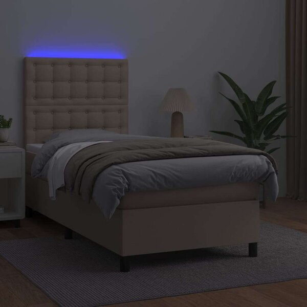 VidaXL cappuccino színű műbőr rugós ágy matraccal és LED-del 100x200cm