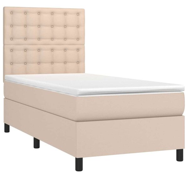 VidaXL cappuccino színű műbőr rugós ágy matraccal és LED-del 100x200cm