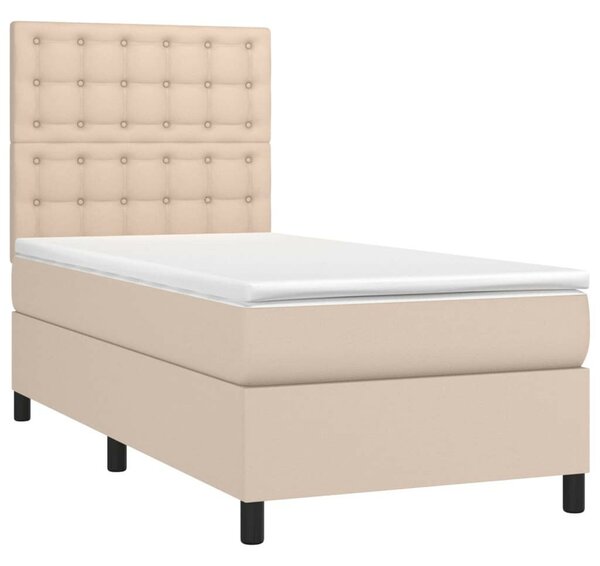 VidaXL cappuccino színű műbőr rugós ágy matraccal és LED-del 100x200cm