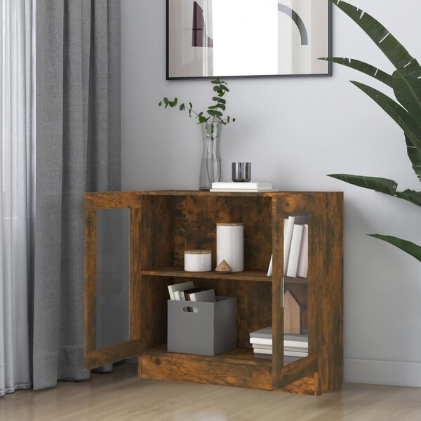 Füstös tölgy színű szerelt fa vitrinszekrény 82,5x30,5x80 cm