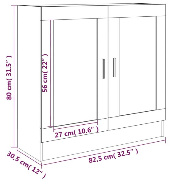 Füstös tölgy színű szerelt fa vitrinszekrény 82,5x30,5x80 cm