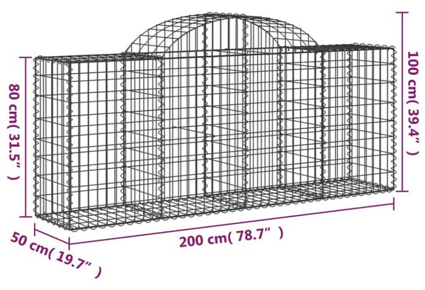VidaXL 13 db íves horganyzott vas gabion kosár 200x50x80/100 cm