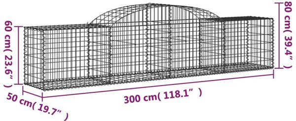 VidaXL 30 db íves horganyzott vas gabion kosár 300x50x60/80 cm