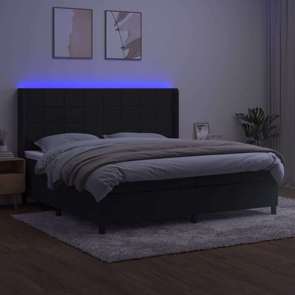 VidaXL 200x200 cm-es Fekete Bársony Ágy LED-es Fejtámlával