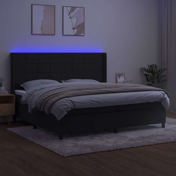 VidaXL 200x200 cm-es Fekete Bársony Ágy LED-es Fejtámlával