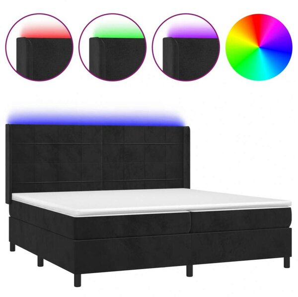VidaXL 200x200 cm-es Fekete Bársony Ágy LED-es Fejtámlával