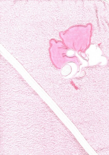 Trimex kapucnis,frottír fürdőlepedő 70*80 cm - rózsaszín ölelő maci