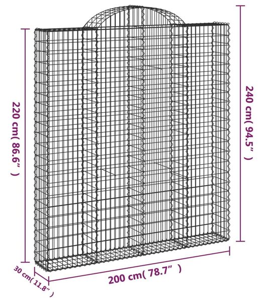 VidaXL Gabion Kosár Kerti Fal - 4 db - 200x30x220/240 cm
