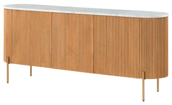 BARCELONA Komód tömör mangófából , lakkozott natúr, fehér márvány, 180x40x76