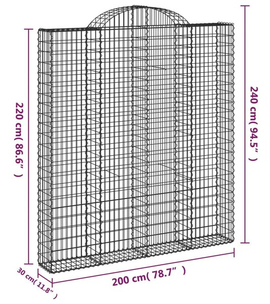 VidaXL Gabion Kosár Kerti Fal - 4 db - 200x30x220/240 cm