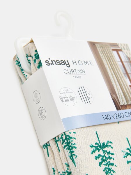 Sinsay - Len hatású függöny behúzószalaggal csillámos karácsonyfa mintával - bézs