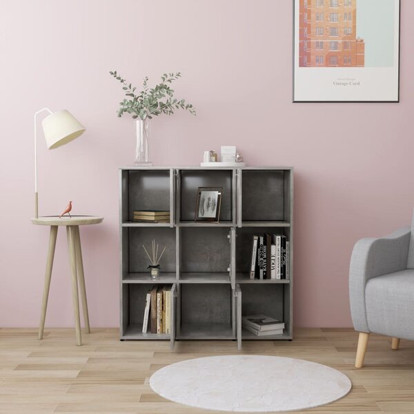 Betonszürke szerelt fa könyvszekrény 90 x 30 x 90 cm