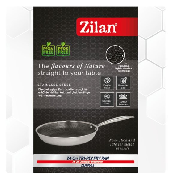 Zilan ZLN9662 Hexachef serpenyő, 24 cm, 1,4 liter, 3 rétegű, hatszögletű hibrid tapadásmentes belső