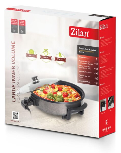 Zilan ZLN7870 elektromos serpenyő, 1500 W, alumínium serpenyő, tepadásmentes bevonat, 36 cm-es átmérő, üvegfedő, hőmérséklet szabályozó