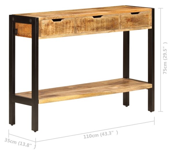 3 fiókos tömör mangófa tálalóasztal 110 x 35 x 75 cm