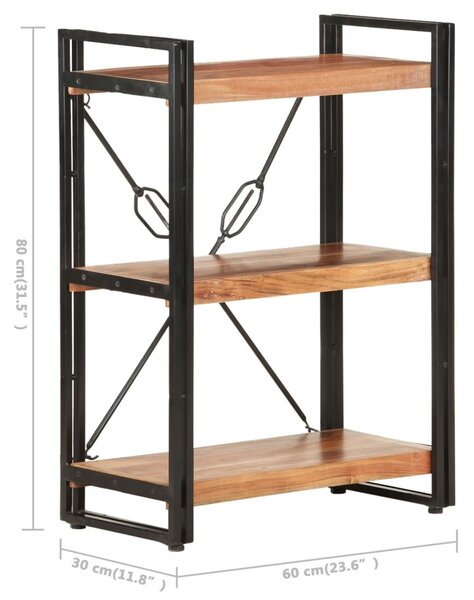 3 szintes tömör akácfa könyvespolc 60 x 30 x 80 cm