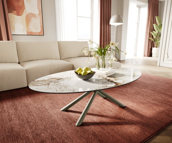 DELIFE Dohányzóasztal Edge ovális 140x80 cm kerámia Minas Melange Sarity fém titán színű effektfinish