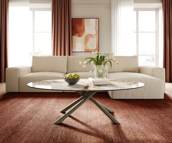 DELIFE Dohányzóasztal Edge ovális 140x80 cm kerámia Minas Melange Sarity fém titán színű effektfinish