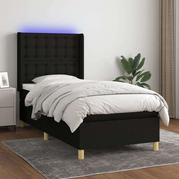 VidaXL LED-es Ágy - Fekete Szövet - 100x200 cm