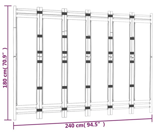 6 paneles összecsukható bambusz és vászon térelválasztó 240 cm