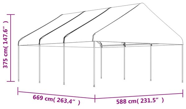 Fehér polietilén pavilon tetővel 6,69 x 5,88 x 3,75 m