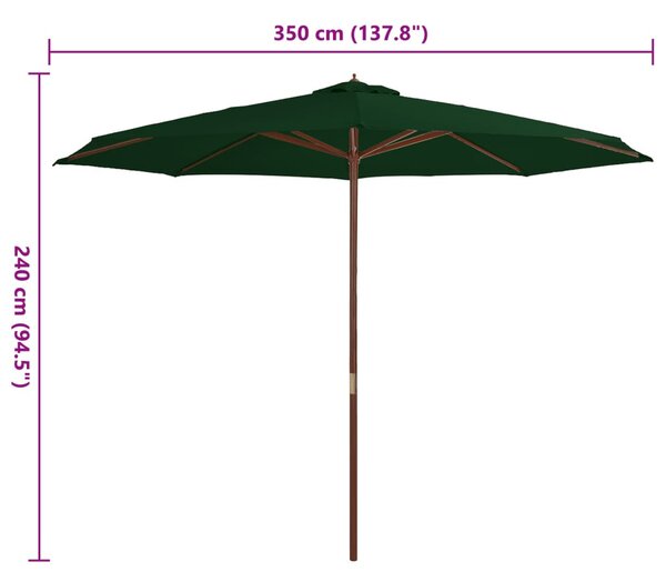 Zöld kültéri napernyő farúddal 350 cm