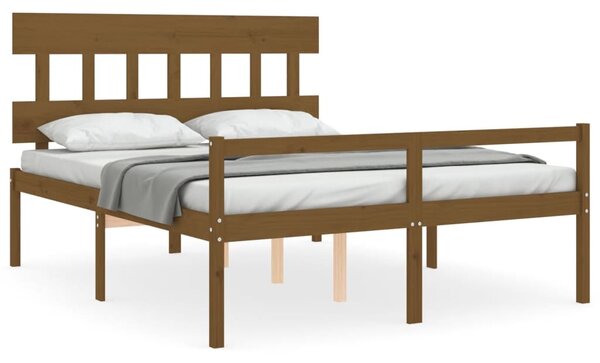 Mézbarna tömör fa ágy időseknek fejtámlával King Size