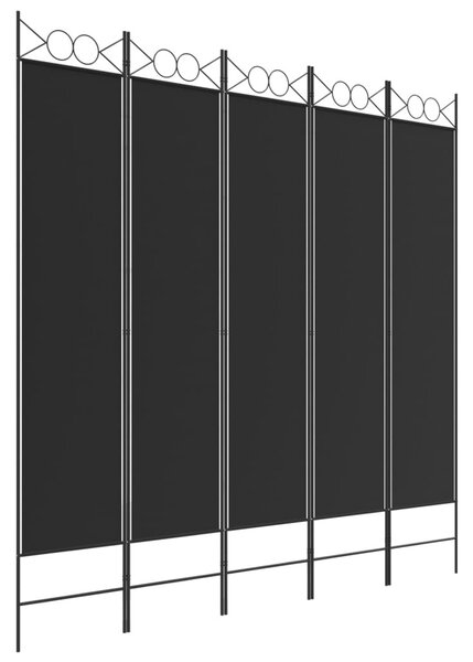 5 paneles fekete szövet térelválasztó 200x200 cm
