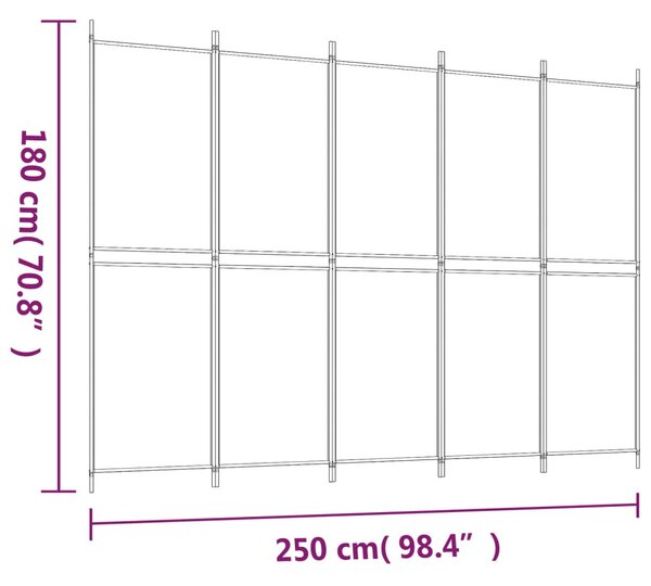 Fehér 5 paneles paraván 250x180 cm szövet