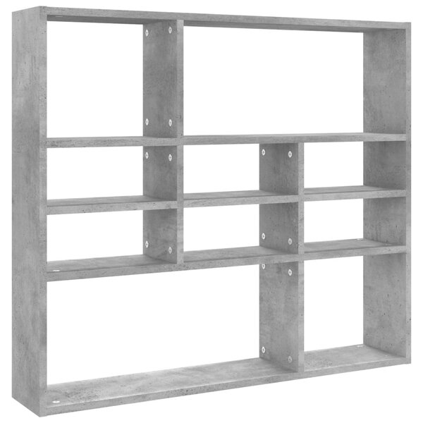 Betonszürke szerelt fa fali polc 90 x 16 x 78 cm