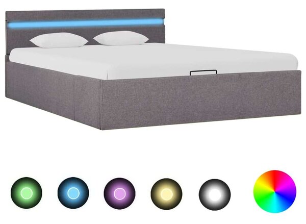 VidaXL tópszínű szövet LED-es ágykeret hidraulikus tárolóval 140x200cm