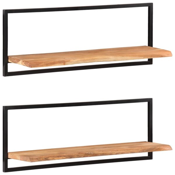 2 darab tömör akácfa és acél falipolc 100 x 24 x 35 cm