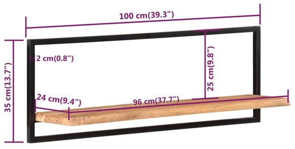 2 darab tömör akácfa és acél falipolc 100 x 24 x 35 cm