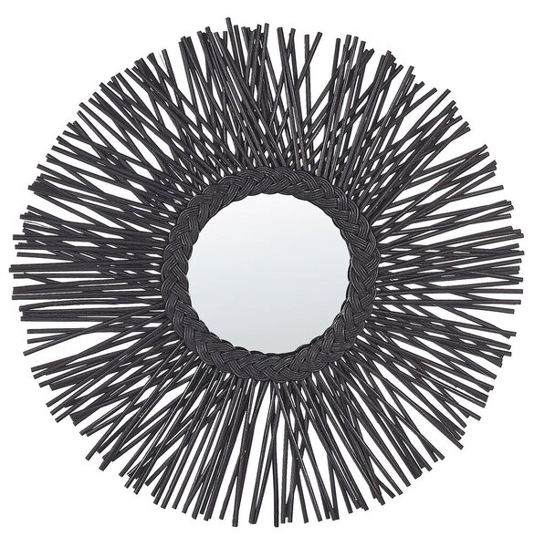 Fekete rattan falitükör ⌀ 60 cm KALASIN