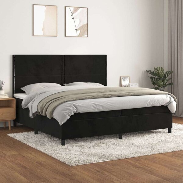 VidaXL Bársony Ágy Matraccal - Fekete - 200x200 cm