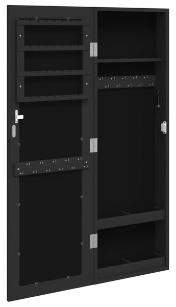 Fekete falra szerelhető tükrös ékszerszekrény 30x8,5x90 cm