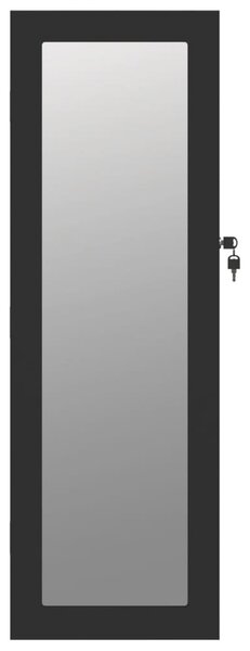 Fekete falra szerelhető tükrös ékszerszekrény 30x8,5x90 cm