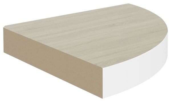 Tölgyszínű és fehér MDF fali sarokpolc 25 x 25 x 3,8 cm