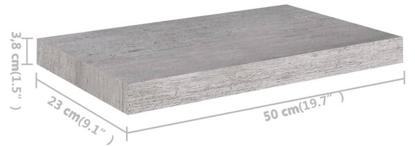 2 db betonszürke MDF lebegő fali polc 50 x 23 x 3,8 cm