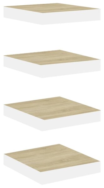 4 db tölgyszínű és fehér MDF lebegő fali polc 23x23,5x3,8 cm