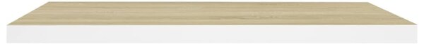 2 db tölgyszínű és fehér MDF lebegő fali polc 80x23,5x3,8 cm