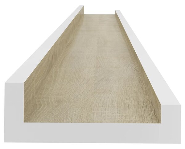 2 db fehér és sonoma tölgy színű fali polc 80 x 9 x 3 cm