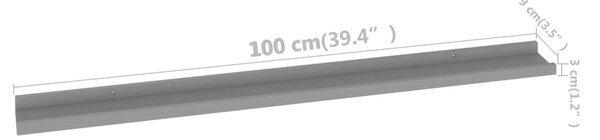 2 db szürke fali polc 100 x 9 x 3 cm
