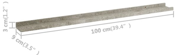 2 db betonszürke fali polc 100 x 9 x 3 cm