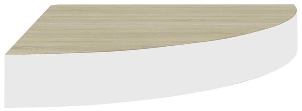 2 db fehér-tölgyszínű MDF fali sarokpolc 25 x 25 x 3,8 cm