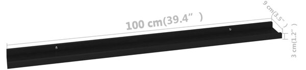 4 db fekete fali polc 100 x 9 x 3 cm
