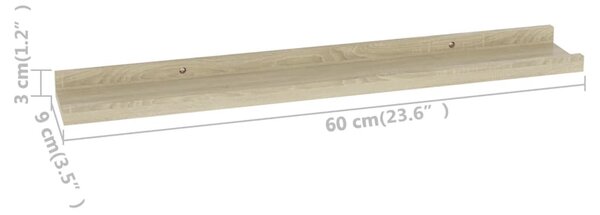 4 db sonoma tölgy színű fali polc 60 x 9 x 3 cm