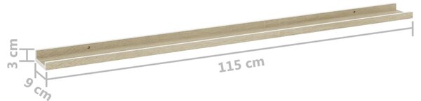 4 db fehér és sonoma tölgy színű fali polc 115 x 9 x 3 cm